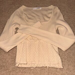 Altar'd State Cream Square-Neck Ribbed Knit Sweater